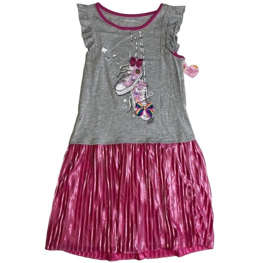 Jojo Siwa Gray Pink Dress Sneakers Yorkie BOW Pleated Sparkle‎ Sz XL 14/16 NEW